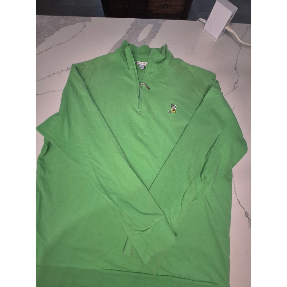 Peter Millar Mens Green Quarter Zip Pullover Sweater Bee Golf Logo Size M
